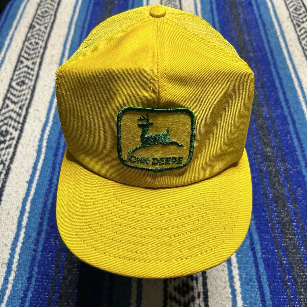 Vintage John Deere Yellow Mesh Trucker Hat Snapback Louisville Mfg USA